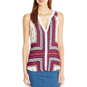 Sanctuary Printed Split Neck Button Down Blouse